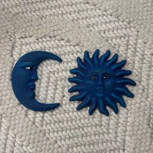 Sun Moon Galaxy Wall vintage Blue Mexican Decor. Ceramic painted